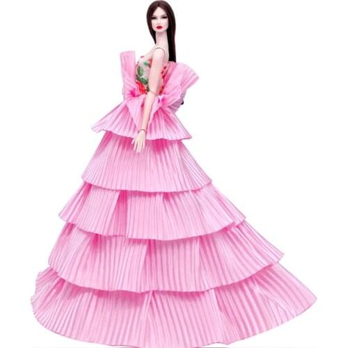 1:6 Pink Floral Off Shoulder Cupcake Princess Dress for For Barbie Doll Clothes Outfits Party Gown 1/6 BJD Dolls Accessories Toy