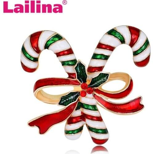 Christmas Double Crutch Brooch Pins Colorful Enamel Brooches Gifts for Women Kids Party Fashion Jewelry