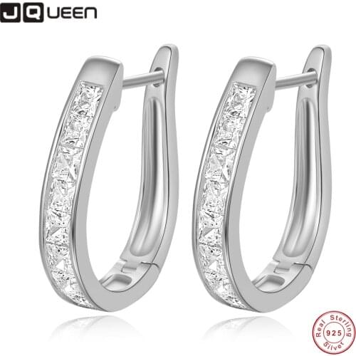 925 Silver 20mm Horseshoe Shaped Diamond Zircon Earrings Ear Studs for Wedding Engagement Party