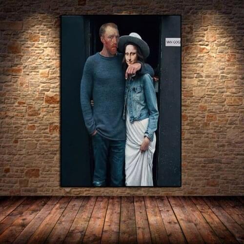 Modern Funny Character Art Posters and Prints Van Gogh and Mona Lisa Canvas Painting Wall Art Picture for Living Room Home Decor
