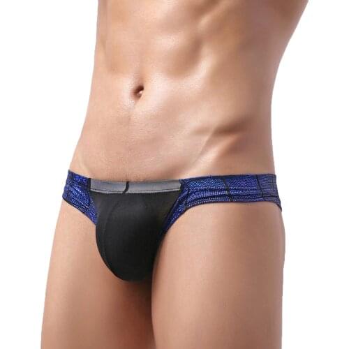 Men Briefs Sexy Mesh Bugle Pouch Transparent Gay Panties Patchwork Lingerie Erotic Low Waist Underwear String Slip Thongs Tanga