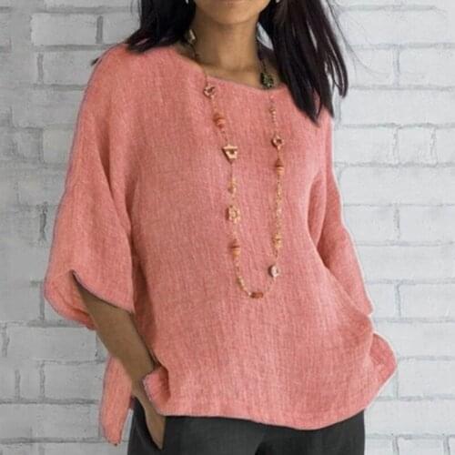 Vintage Cotton Linen Women Shirt Blouse Summer Casual O Neck Solid Color Shirts Blusa Elegant Short Sleeve Pullover Tops