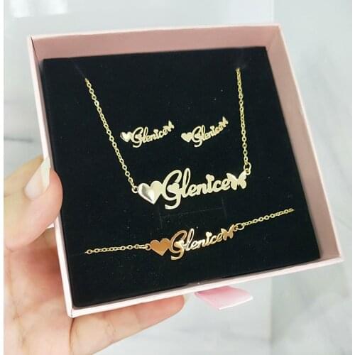 Customized Jewelry Sets Fashion Personalized Stainless Steel Name Necklace Bracelet Earrings Ring Combo Girlfriend Lover Gifts