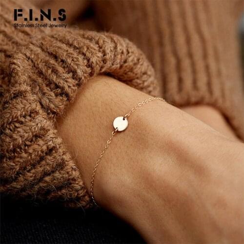 F.I.N.S Minimalist Charm Bracelets for Women Stainless Steel Bracelet Small Round Tag Adjustable Bracelet Fashion Jewelry