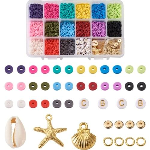1 Box Flat Round Brass Spacer Beads Shell Mix Style Pendants Jump Rings Barrel Plating Findings for DIY Jewelry Bracelet