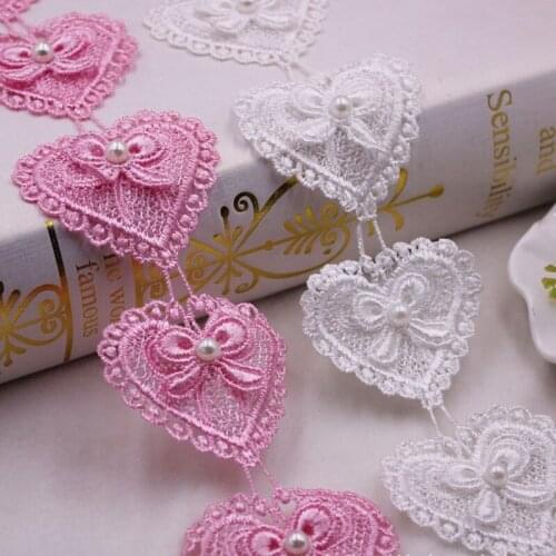 1Yards Heart-shaped Pearl Beaded Lace Fringe Embroidered Lace Ribbon Trim African Lace Fabric Handmade Costume Sewing Supplies