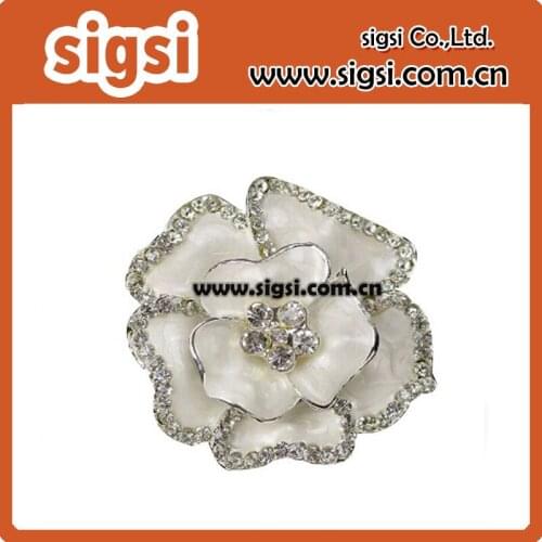 100pcs/lot 45mm Silver Plated Around Rhinestone White Flower Bridal Wedding Bouquet Brooch/Pendant