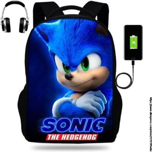 17inch Sonici the hedgehoger School Backpack Bags 3d Printed USB Charging Bookbag Student Backpacks For teenage Boys Girls