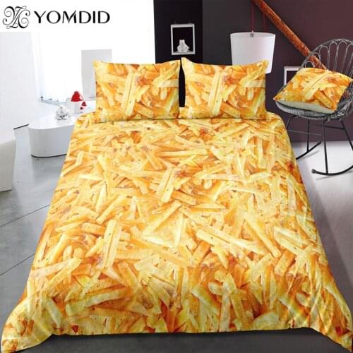 2/3PCS Printed Bedding Set Creative French Fries Pattern Duvet Cover Set King Queen Size Quilt Cover Bedclothes Comforter Cover