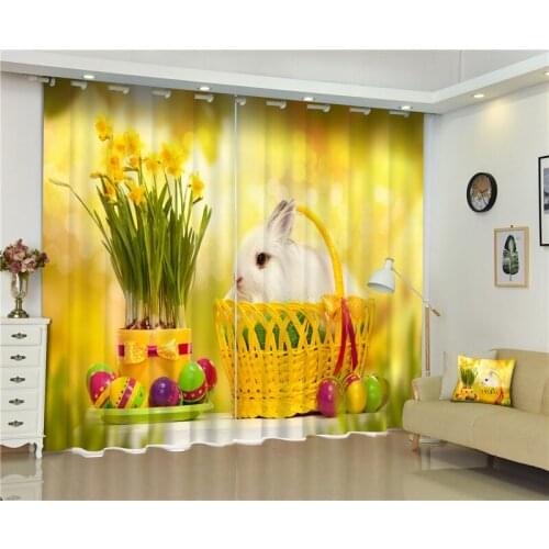 2017 Lovely white rabbit 3D Blackout Curtains For Living room Bedding room Decor Tapestry Wall Carpet Drapes Cotinas
