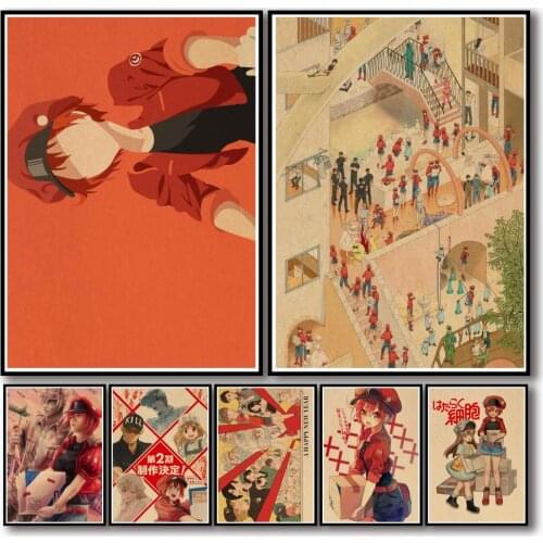 39 Designs Anime Cells At Work Kraftpaper Poster Cartoon Abstract Art Painting Funny Wall Sticker for Coffee House Bar