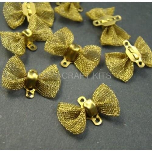 80pcs metal charms Bow tie pendants connector for necklace bracelets jewelry making 15mm Brass Netsh Bow Charms