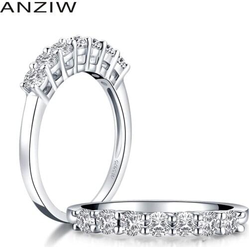 ANZIW Trendy Row Drill Wedding Band Ring 925 Sterling Silver Ring Simulated Diamond Engagement Wedding Band Ring Jewelry Gift