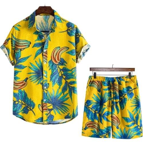 Floral Hawaiian Shirt and Shorts 2 Pieces Set Men Cotton Linen Short Sleeve Shirt Two Piece Suits Men Streetwear Harajuku Sets