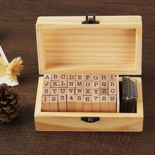 36pcs/Box Uppercase Letters And Numbers Set Wood Stamp For Stationery DIY Scrapbooking Card Making Album Decoroation Crafts
