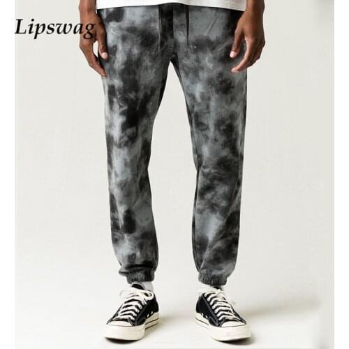 Harajuku Tie-dye Casual Pants Men 2021 Spring Summer Fashion Loose Straight Pants Vintage Mens Mid Waist Drawstring Long Trouser