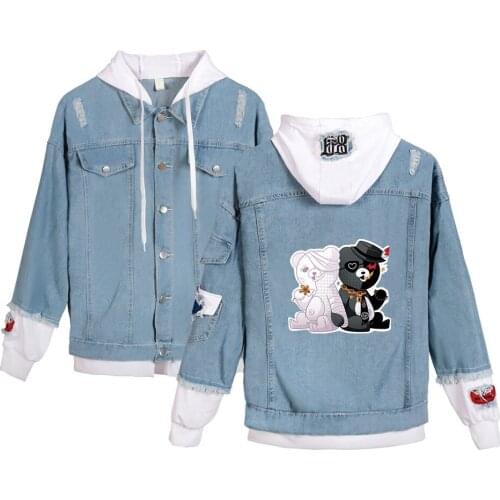 Hot Sale Denim Clothes Danganronpa Hooded Denim Jacket Creative Cartoon Men/women Autumn Winter Hoodie Anime Boys/girls Pullover