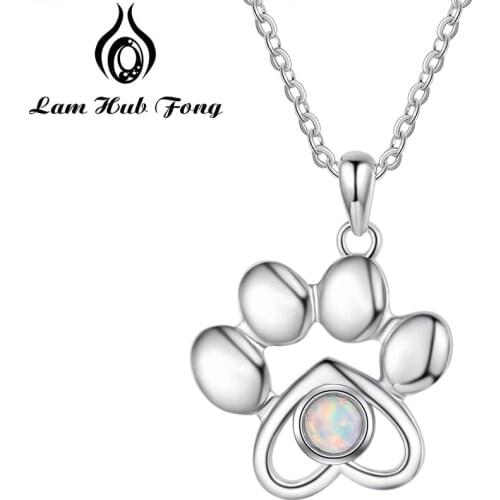 Cute Animal Dog Footprints Necklaces Paw Simple Opal Silver Color Necklaces Pendants Fashion Jewelry Accessories Gifts for Women