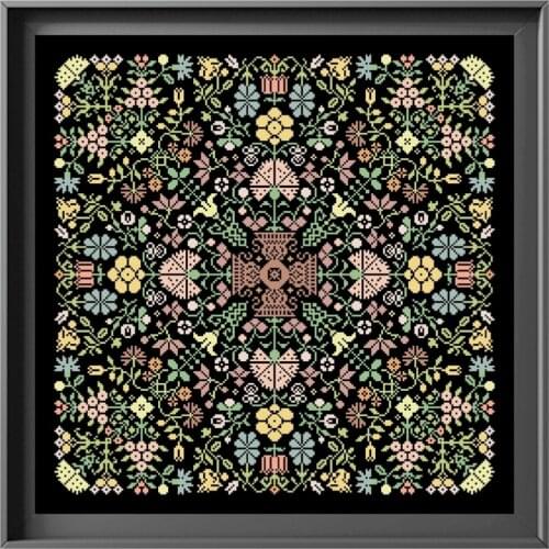 Flower pattern A cross stitch kit Dreampattern 18ct 14ct 11ct black canvas embroidery DIY needlework wall decor