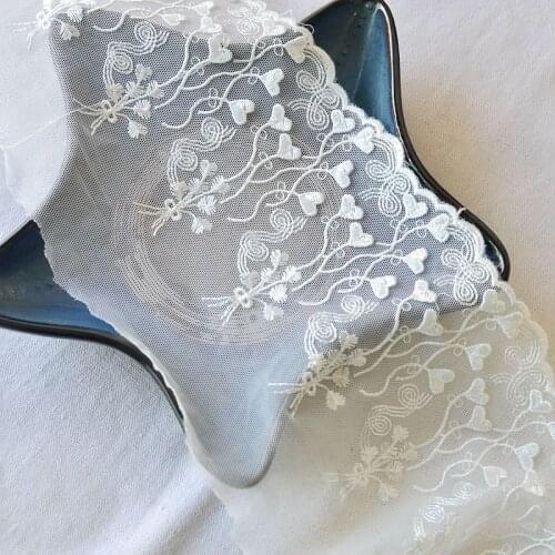 New Free Shipping Off-White Mesh Polyerster 3D Heart Embroidered Lace Trim DIY Lace Fabric Clothes Accessories 15cm 5Yds/lot