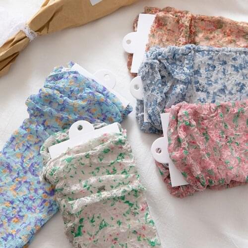 2021 Spring/Summer New Printed Net Yarn Socks Medium Long Tube Summer Thin Stacked Socks Breathable Mesh Floral Korean Version C