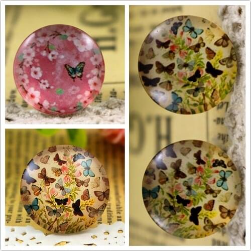 New Arrival 14mm 18mm 20mm 25mm Handmade Flowers,butterfly Series Photo Glass Cabochons