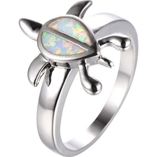 Party Charm Accessories Delicate Cute Turtle Shape Artificial Opel Lady Ring Girl Christmas Gift Fashion Jewelry