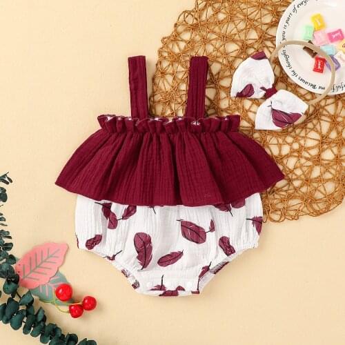 Toddler Baby Girls Cotton Bodysuits 2pcs Summer Clothes Set Sleeveless Ruffles Romper + Headband Infant Kids Linen Clothings