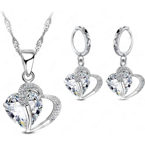 925 Sterling Silver Womans Birthday Gift Wedding Jewelry Set Fashion Cubic Zirconia Necklace Earring 2 pcs/set