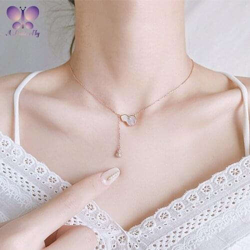 100% 925 Sterling Silver Gourd-Shaped Pendant Necklace Girl Fashion Simulation Diamond White Shell Necklace High Quality Jewelry