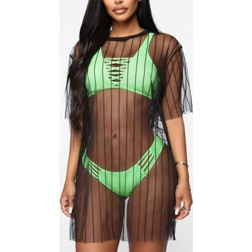 Sexy Through Short Sleeve Cover-up Sunscreen Beach Bikini Cover Dress Sexy Perspective Mesh Sunscreen Short-sleeved Skirt Blouse