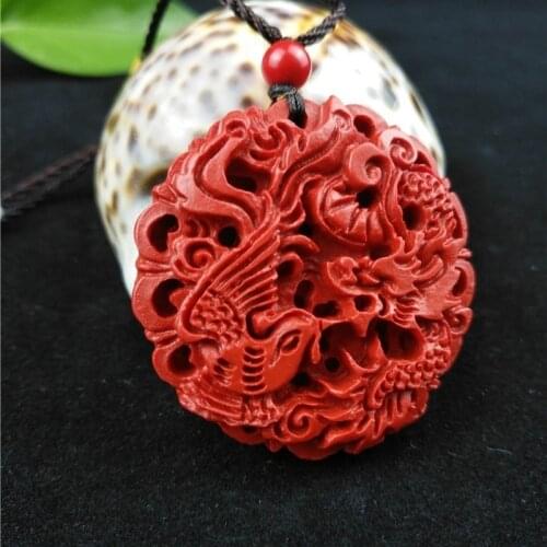 Charm Animal Red Fashion Jewellery Cinnabar Necklace Carved Woman Chinese Pendant Gifts Phoenix Natural Dragon Hand Amulet