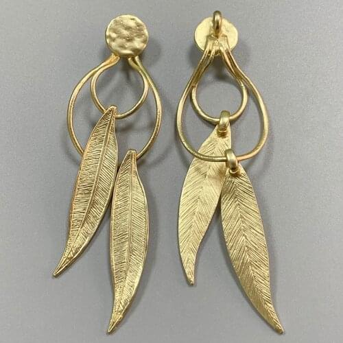 2 Pieces Large Boho Feather Leaf Matt Gold Charms Pendants for DIY Necklace Earrings Jewellery Making Accessories 114x33mm
