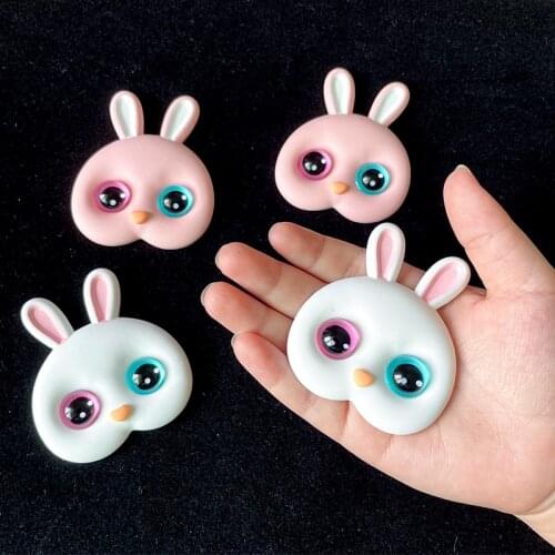 Resin Flat Back Heterochromatic Pupils Cute Bunny Head 5X6CM Suitable For Mobile Phone Case Decoration Accessories 2/PCS