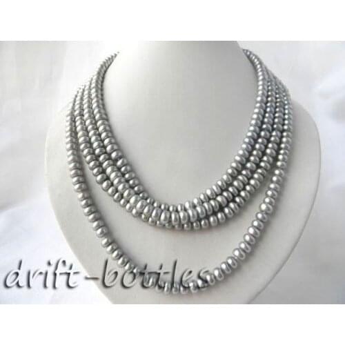 Selling Jewelry>>>4Strands 18'' Flat Round Gray Freshwater pearl Necklace