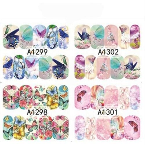 Butterfly Pattern Mix Nail Decals Nail Art Water Transfer Sticker Full Wraps Manicure Tips