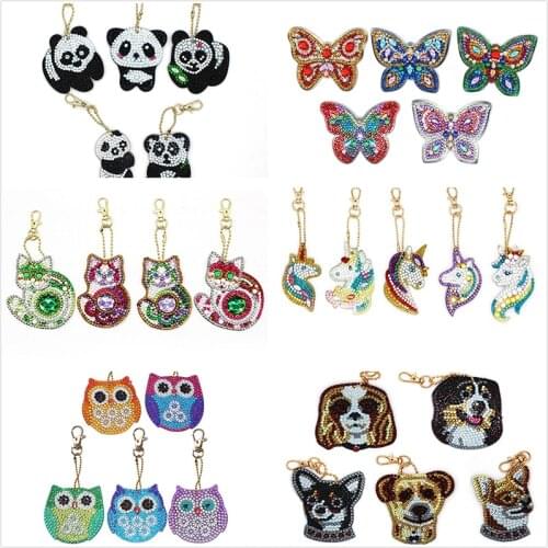Animal Butterfly Design Diy Diamond Keychain Painting Christmas Gift 5pcs Diy Special Diamond Woman Girl Jewelry Keyring