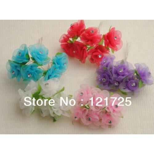 Free Shipping Satin Flowers Mini artificial Flower 5 Colors Hand Made Small Wedding Bouquet Scrapbooking Decor