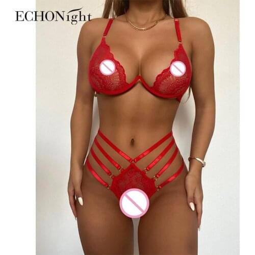 Echonight Sexy Erotic Lingerie Set Underwear For Women Erotic Costume Push Up Bra and Panties Red Lingerie Women Sets Bra Set