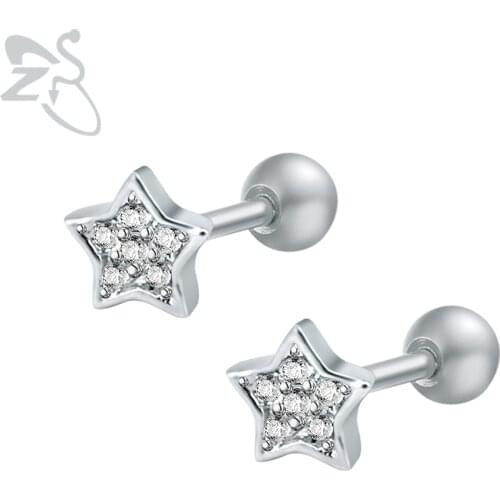 Cute Star Ear Studs Surgical Steel Earrings Cubic Zirconia Stud Piercing Gem Crystal Earring Women Boucle D'oreille Femme 2018