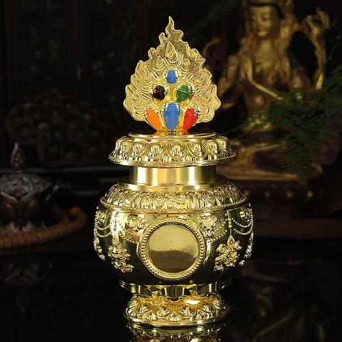 Tibetan Buddhism Supplies Exquisite Gold-plated Coloured Drawing Eight Auspicious Alloy Treasured Vase Home Decorative Crafts