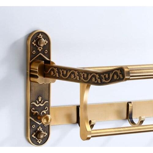 Vidric Bathroom Towel Shelves Folding Movable Bath Towel Rack Antique Bronze Towel Holder with Hook Bathroom Accessories EL2062