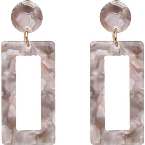 Vintage Hollow Rectangle Yellow Green Grey Cloud Pattern Acrylic Pendant Charm with Round Studs Top Big Dangle Earring For Women