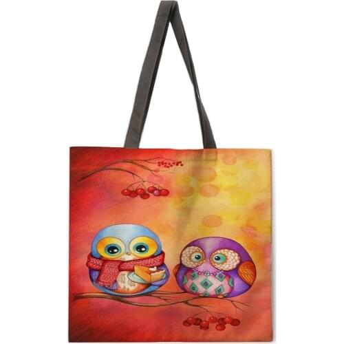 Ladies casual bag printing bag cartoon owl outdoor shoulder bag ladies handbag foldable shopping bag