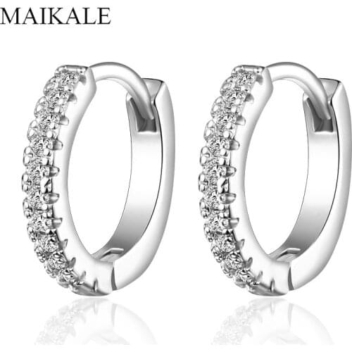 MAIKALE Shiny CZ Round Circle Hoop Earrings for Women AAA Cubic Zirconia Crystal Small Earrings New Fashion Jewelry Gifts