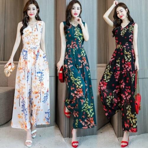 Womens Jumpsuit Summer 2021 New Korean Fashion Straight High Waist Chiffon Show Thin Wide Leg Pants One Piece Outfit For Women