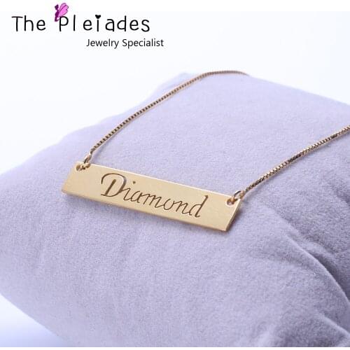 Gold Color Bar Necklace with Name Hollow Cut Customized 925 Silver Necklace with Name Engraved Personalized