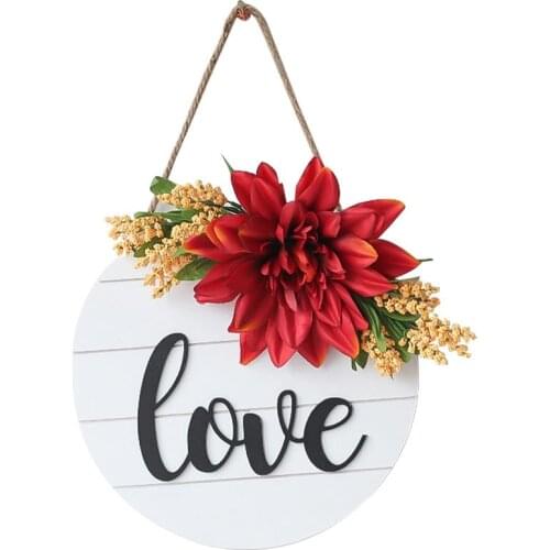 1 Piece Front Door Hanging Sign Board DIY Wooden Round Door Wall Art Sign Board Decoration With Faux Wheat Flower Letter