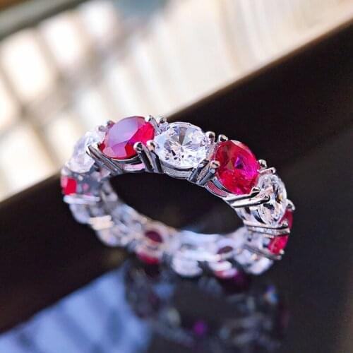 100% 925 Sterling Silver Round Cut Ruby Created Gemstone Wedding Band Couple Rings Fine Jewelry Wholesale