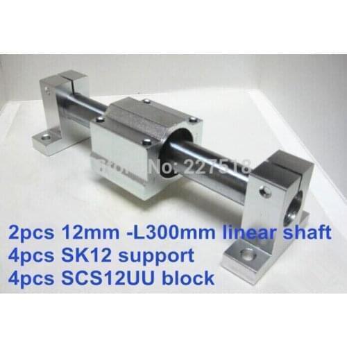 12mm linear set: 2pcs 12mm - 300mm linear round shaft +4pcs SK12 shaft support+4pcs SCS12UU linear bearing block